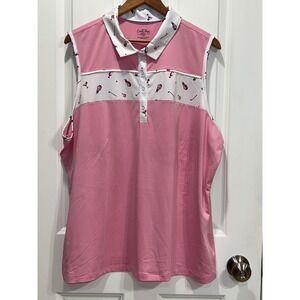 Coral Bay Golf Sleeveless Polo Shirt Pink Cocktail Golf Bag Print Womens 1X